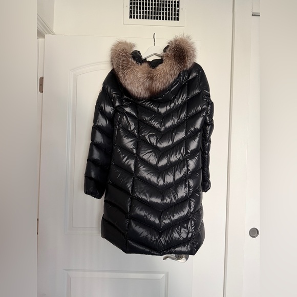 Moncler Fulmarus Fox Fur Trim Chevron Black Puffer Coat Large (3) - Picture 7 of 11